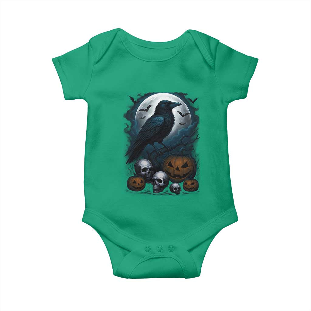 Halloween Gothic Raven Baby Onesie Full Moon Horror Art - Wonder Print Shop