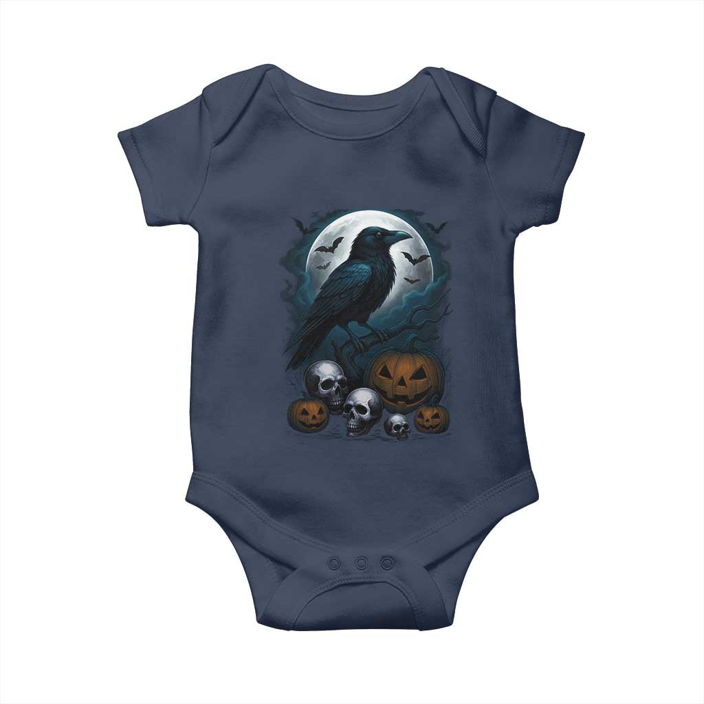 Halloween Gothic Raven Baby Onesie Full Moon Horror Art - Wonder Print Shop