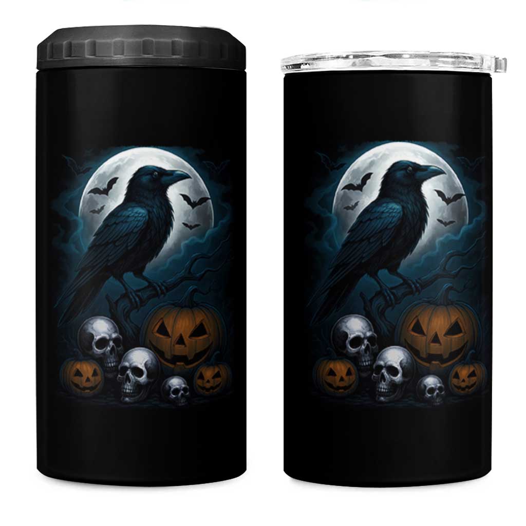 Halloween Gothic Raven 4 in 1 Can Cooler Tumbler Full Moon Horror Art