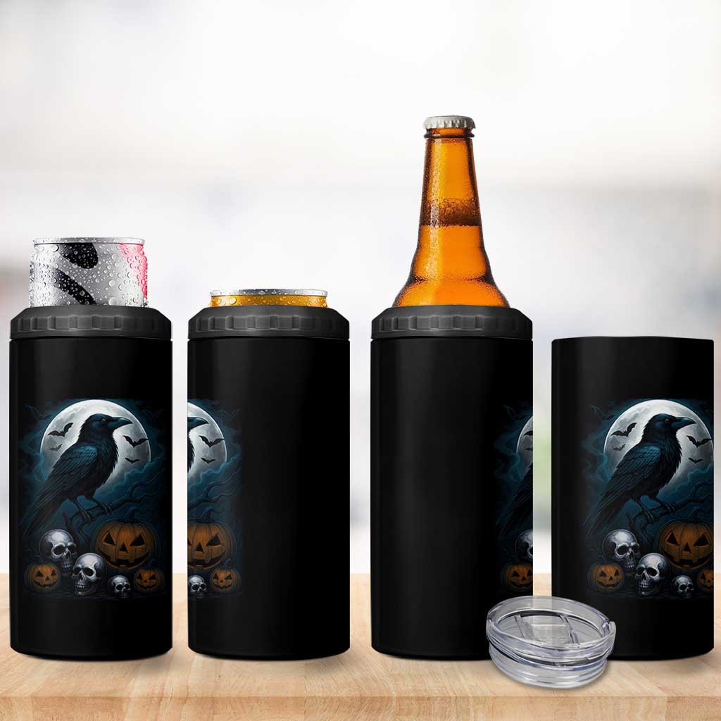 Halloween Gothic Raven 4 in 1 Can Cooler Tumbler Full Moon Horror Art