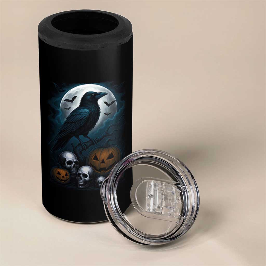 Halloween Gothic Raven 4 in 1 Can Cooler Tumbler Full Moon Horror Art