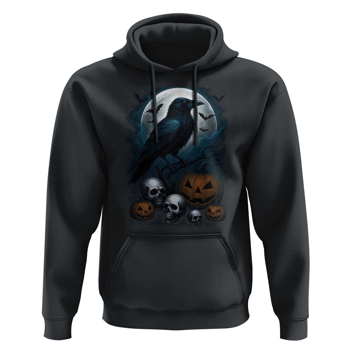 Halloween Gothic Raven Hoodie Full Moon Horror Art - Wonder Print Shop