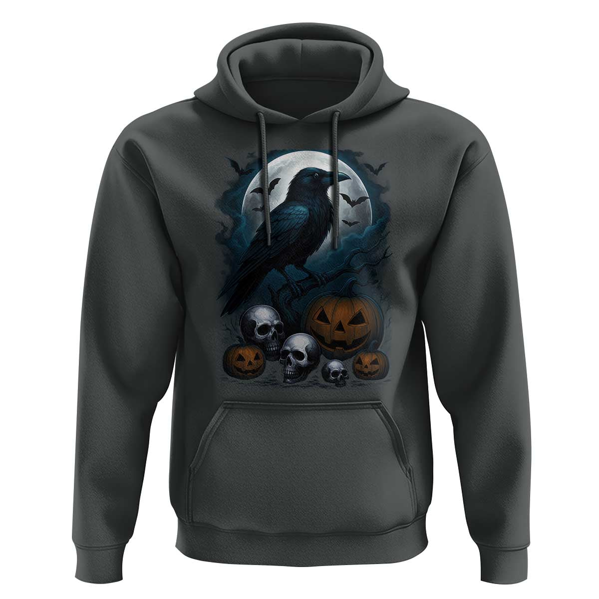Halloween Gothic Raven Hoodie Full Moon Horror Art - Wonder Print Shop
