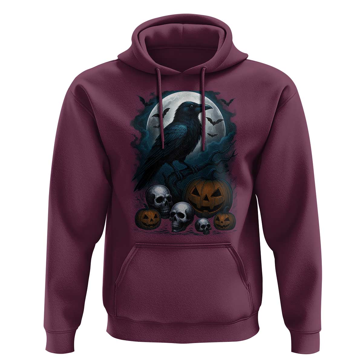 Halloween Gothic Raven Hoodie Full Moon Horror Art - Wonder Print Shop