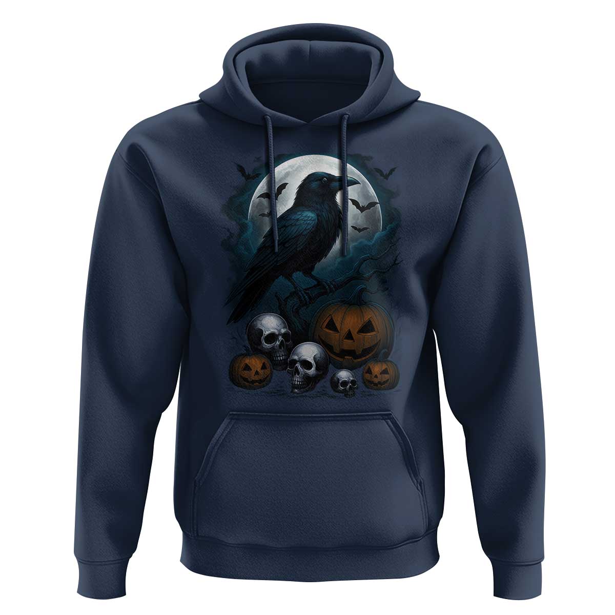 Halloween Gothic Raven Hoodie Full Moon Horror Art - Wonder Print Shop
