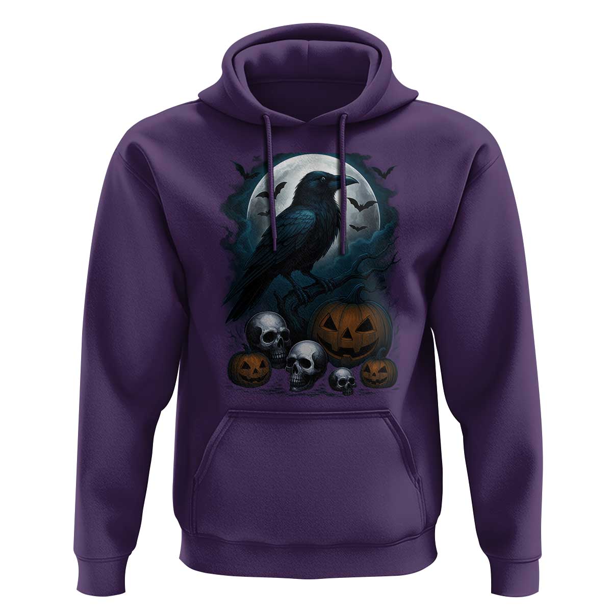 Halloween Gothic Raven Hoodie Full Moon Horror Art - Wonder Print Shop