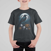 Halloween Gothic Raven T Shirt For Kid Full Moon Horror Art - Wonder Print Shop