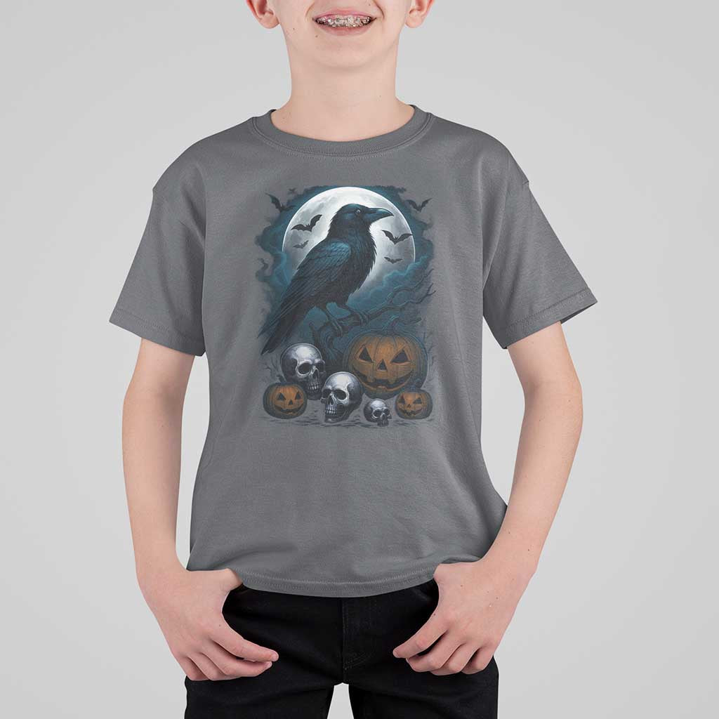 Halloween Gothic Raven T Shirt For Kid Full Moon Horror Art - Wonder Print Shop