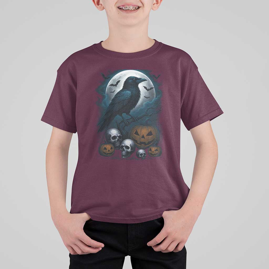 Halloween Gothic Raven T Shirt For Kid Full Moon Horror Art - Wonder Print Shop