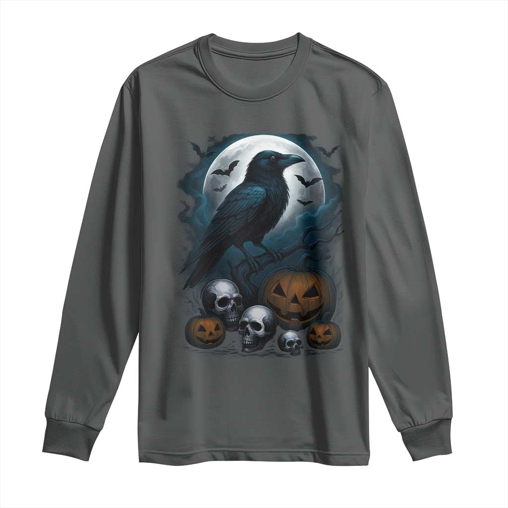 Halloween Gothic Raven Long Sleeve Shirt Full Moon Horror Art - Wonder Print Shop
