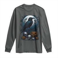 Halloween Gothic Raven Long Sleeve Shirt Full Moon Horror Art - Wonder Print Shop