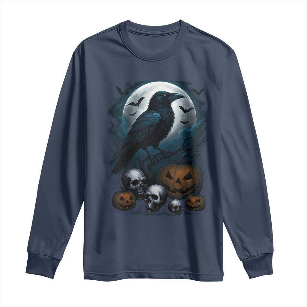 Halloween Gothic Raven Long Sleeve Shirt Full Moon Horror Art - Wonder Print Shop