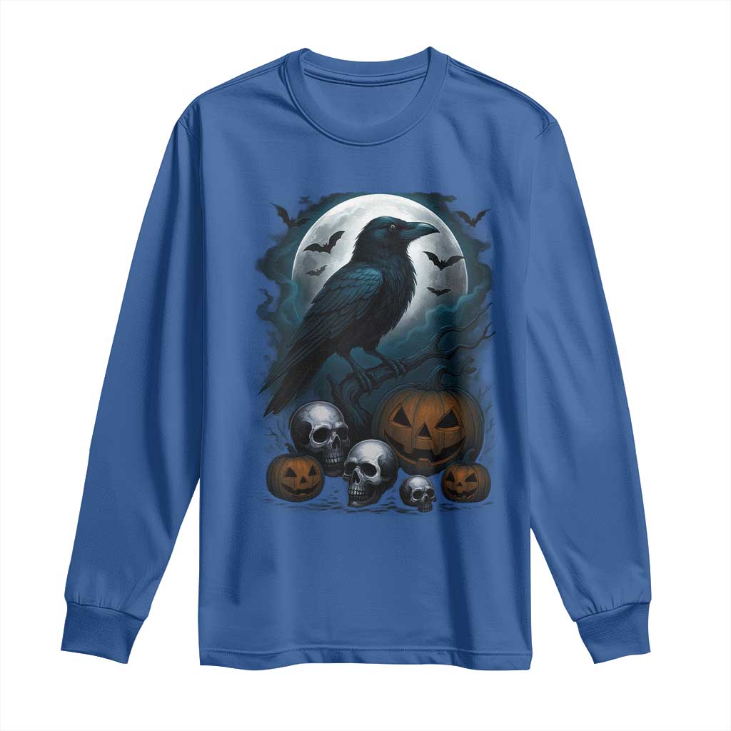 Halloween Gothic Raven Long Sleeve Shirt Full Moon Horror Art - Wonder Print Shop