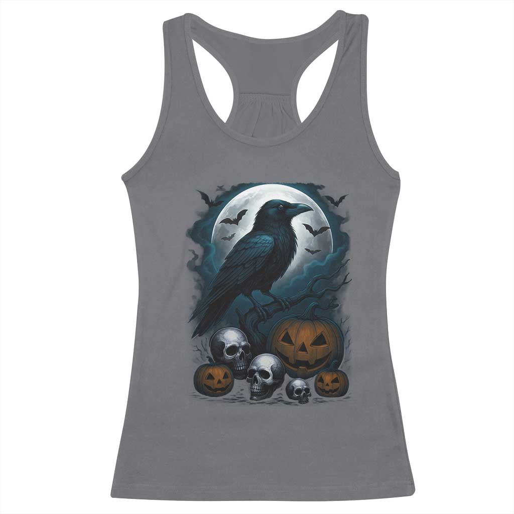Halloween Gothic Raven Racerback Tank Top Full Moon Horror Art - Wonder Print Shop