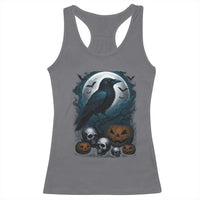 Halloween Gothic Raven Racerback Tank Top Full Moon Horror Art - Wonder Print Shop