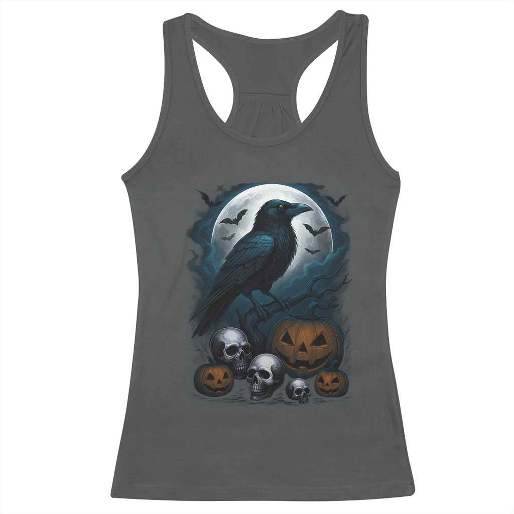 Halloween Gothic Raven Racerback Tank Top Full Moon Horror Art - Wonder Print Shop
