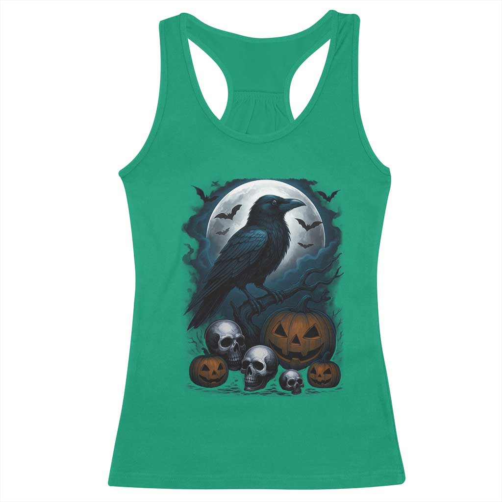 Halloween Gothic Raven Racerback Tank Top Full Moon Horror Art - Wonder Print Shop