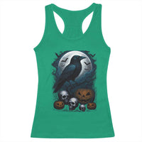 Halloween Gothic Raven Racerback Tank Top Full Moon Horror Art - Wonder Print Shop
