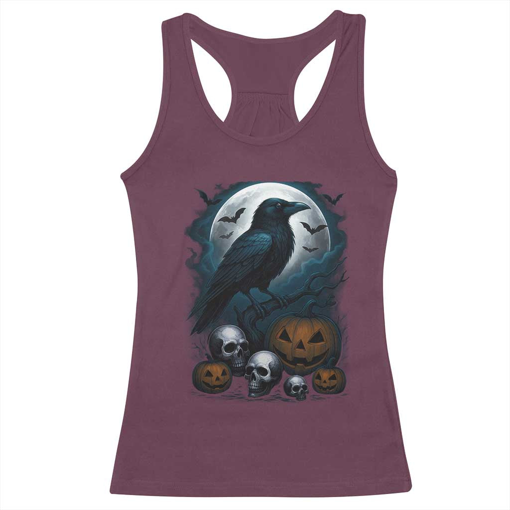Halloween Gothic Raven Racerback Tank Top Full Moon Horror Art - Wonder Print Shop