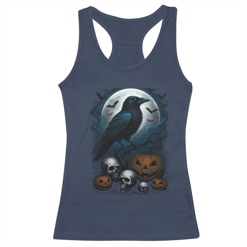 Halloween Gothic Raven Racerback Tank Top Full Moon Horror Art - Wonder Print Shop