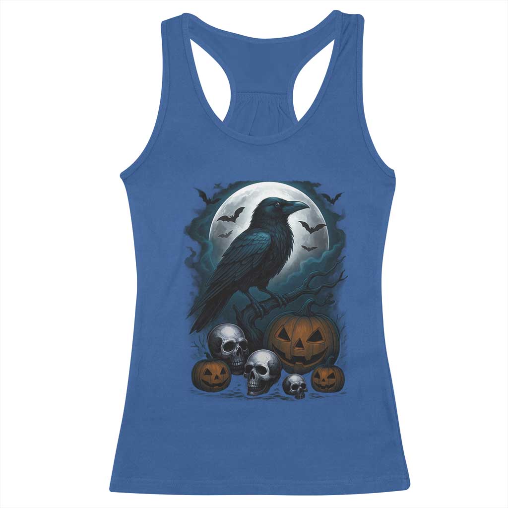 Halloween Gothic Raven Racerback Tank Top Full Moon Horror Art - Wonder Print Shop