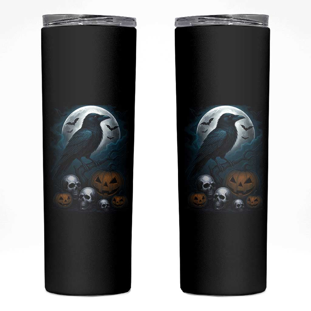 Halloween Gothic Raven Skinny Tumbler Full Moon Horror Art