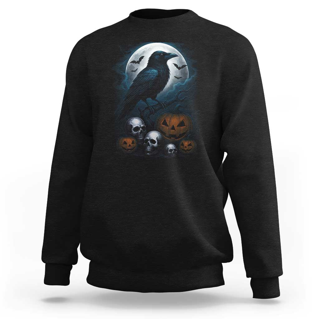 Halloween Gothic Raven Sweatshirt Full Moon Horror Art - Wonder Print Shop