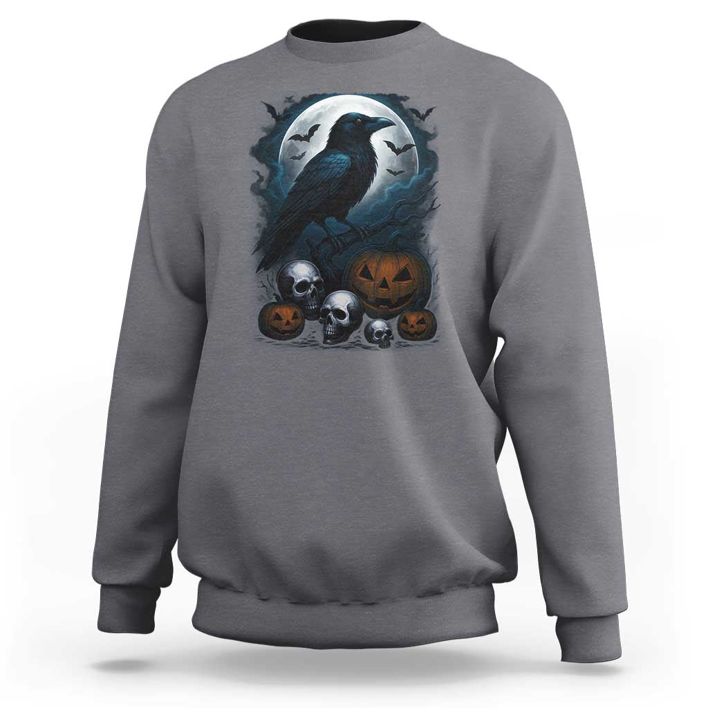 Halloween Gothic Raven Sweatshirt Full Moon Horror Art - Wonder Print Shop