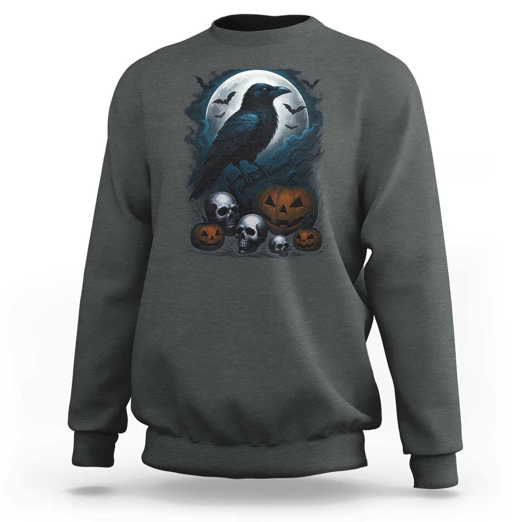 Halloween Gothic Raven Sweatshirt Full Moon Horror Art - Wonder Print Shop