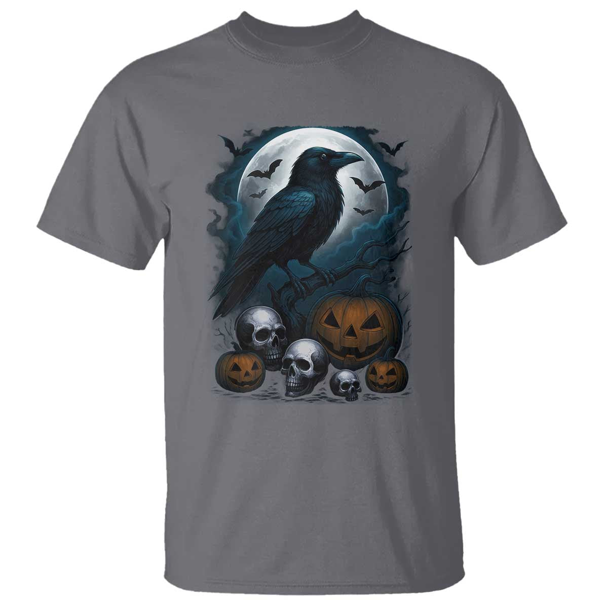 Halloween Gothic Raven T Shirt Full Moon Horror Art - Wonder Print Shop