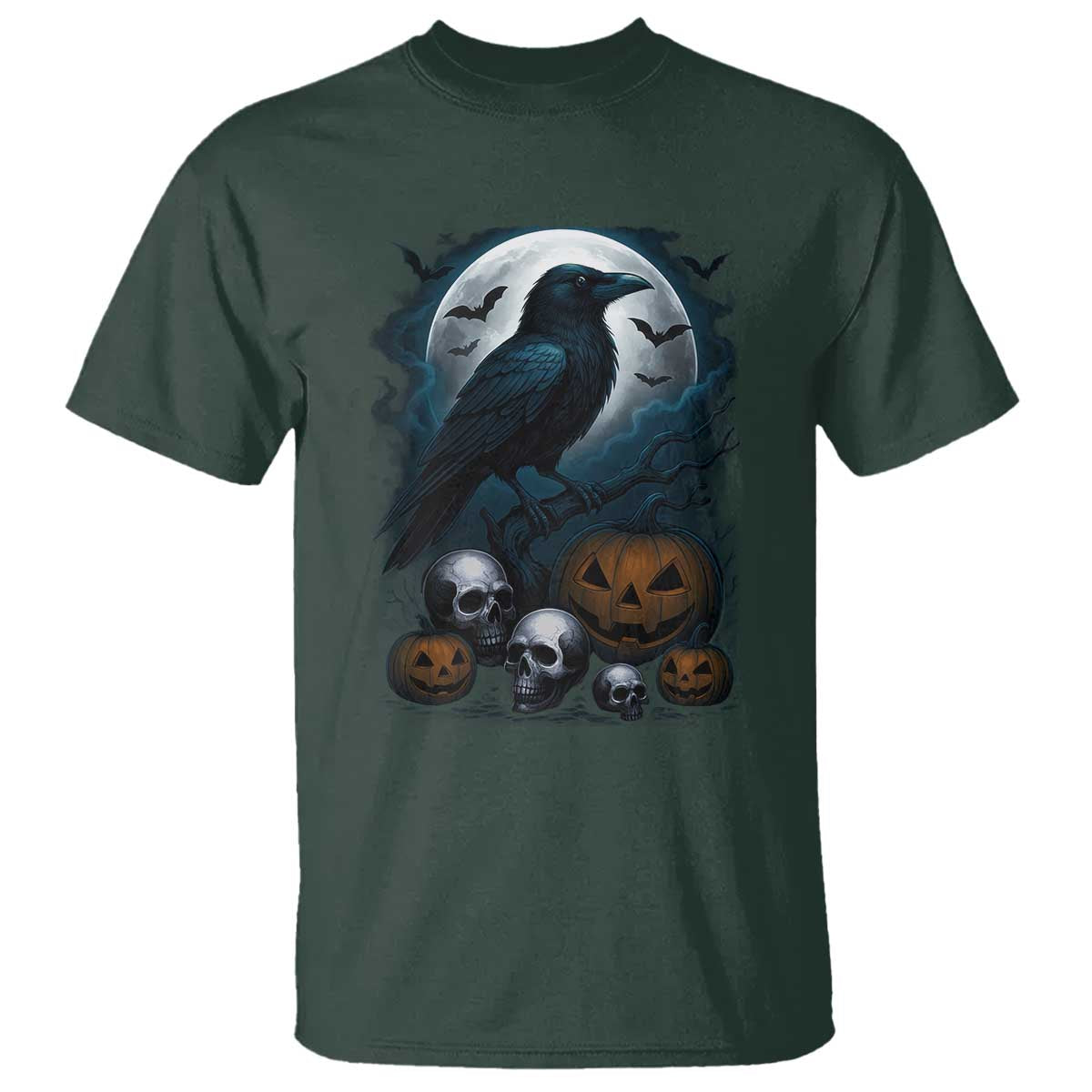 Halloween Gothic Raven T Shirt Full Moon Horror Art - Wonder Print Shop