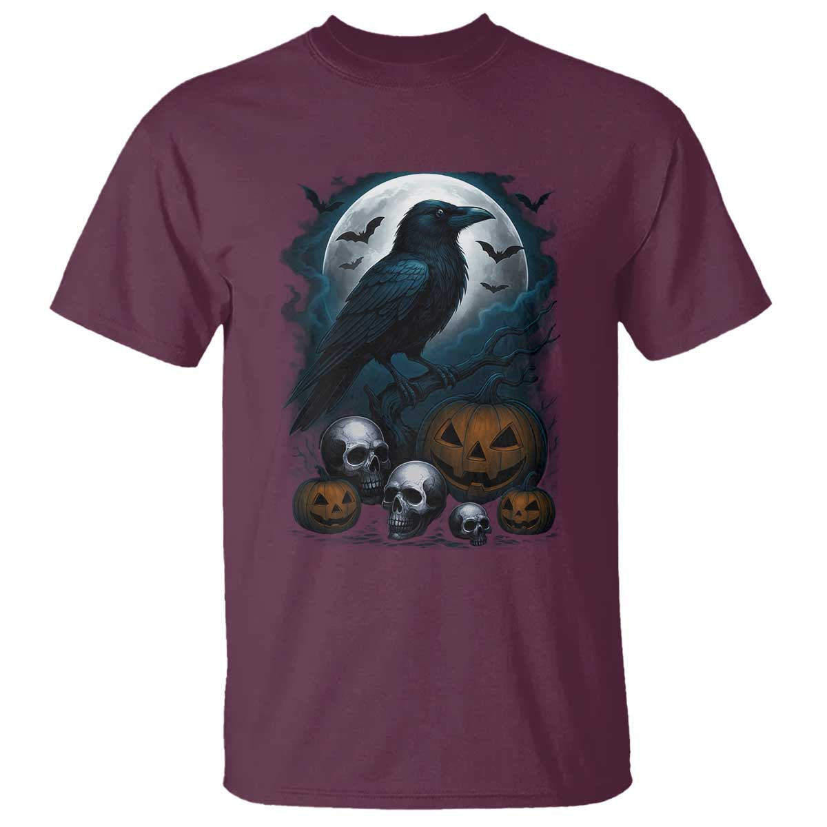 Halloween Gothic Raven T Shirt Full Moon Horror Art - Wonder Print Shop