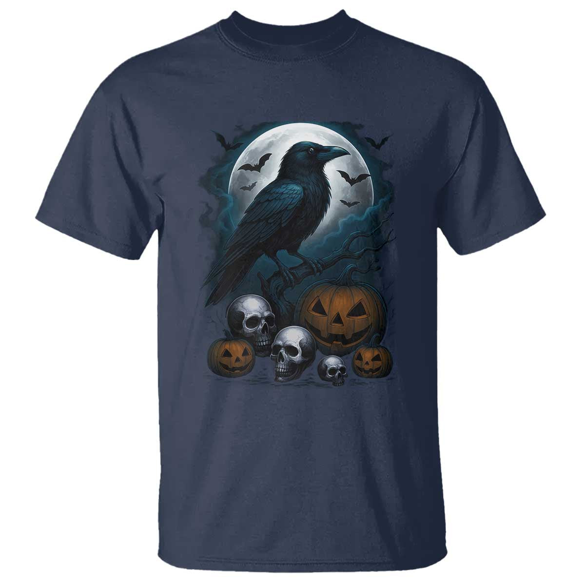 Halloween Gothic Raven T Shirt Full Moon Horror Art - Wonder Print Shop