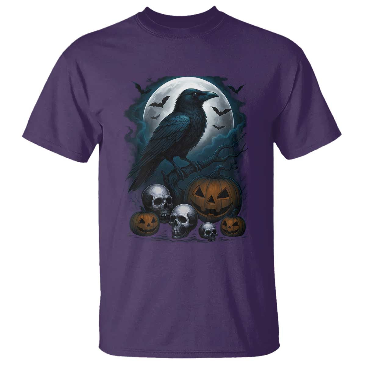 Halloween Gothic Raven T Shirt Full Moon Horror Art - Wonder Print Shop