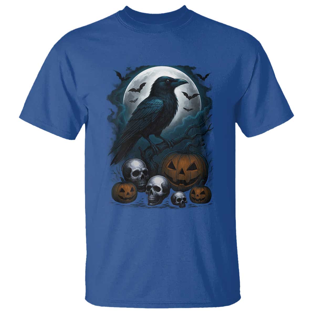 Halloween Gothic Raven T Shirt Full Moon Horror Art - Wonder Print Shop