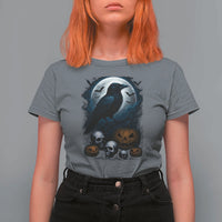 Halloween Gothic Raven T Shirt For Women Full Moon Horror Art - Wonder Print Shop