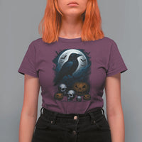 Halloween Gothic Raven T Shirt For Women Full Moon Horror Art - Wonder Print Shop