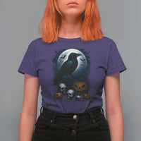 Halloween Gothic Raven T Shirt For Women Full Moon Horror Art - Wonder Print Shop