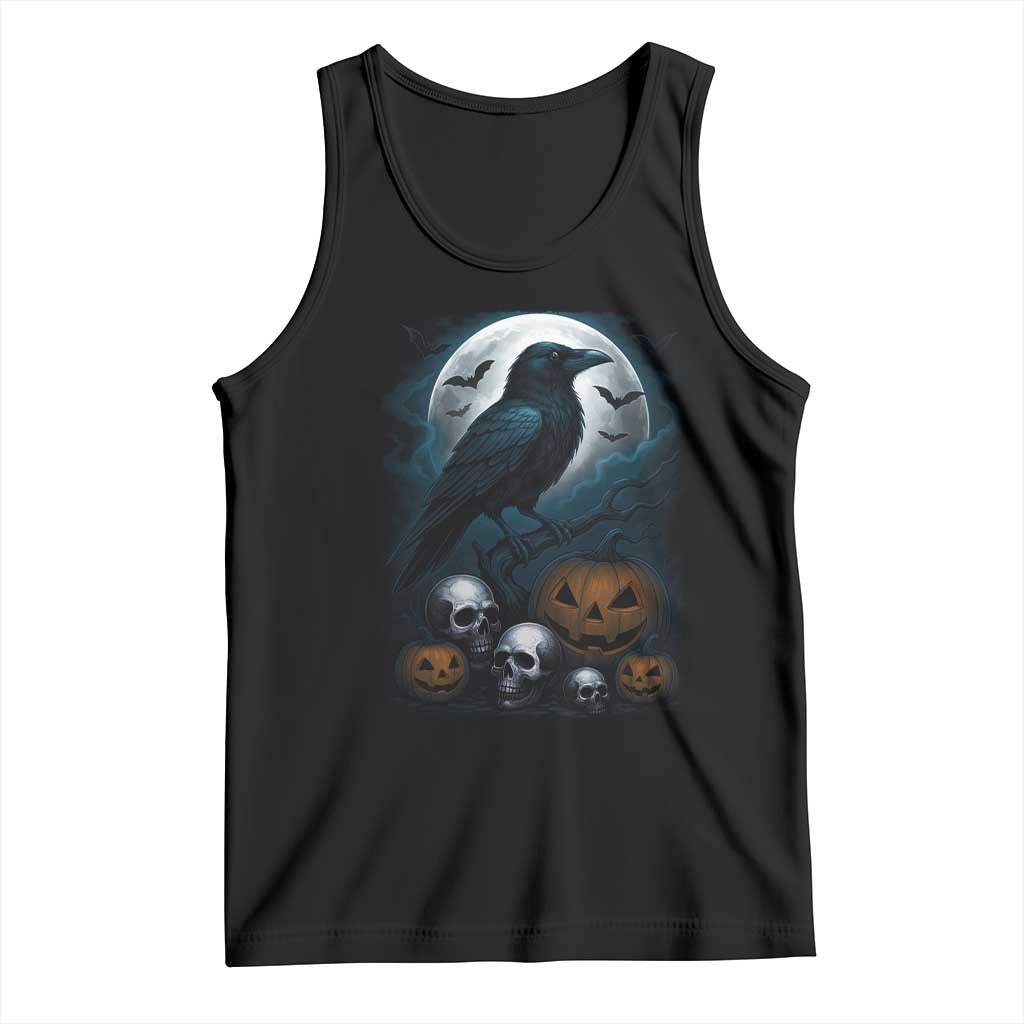 Halloween Gothic Raven Tank Top Full Moon Horror Art - Wonder Print Shop