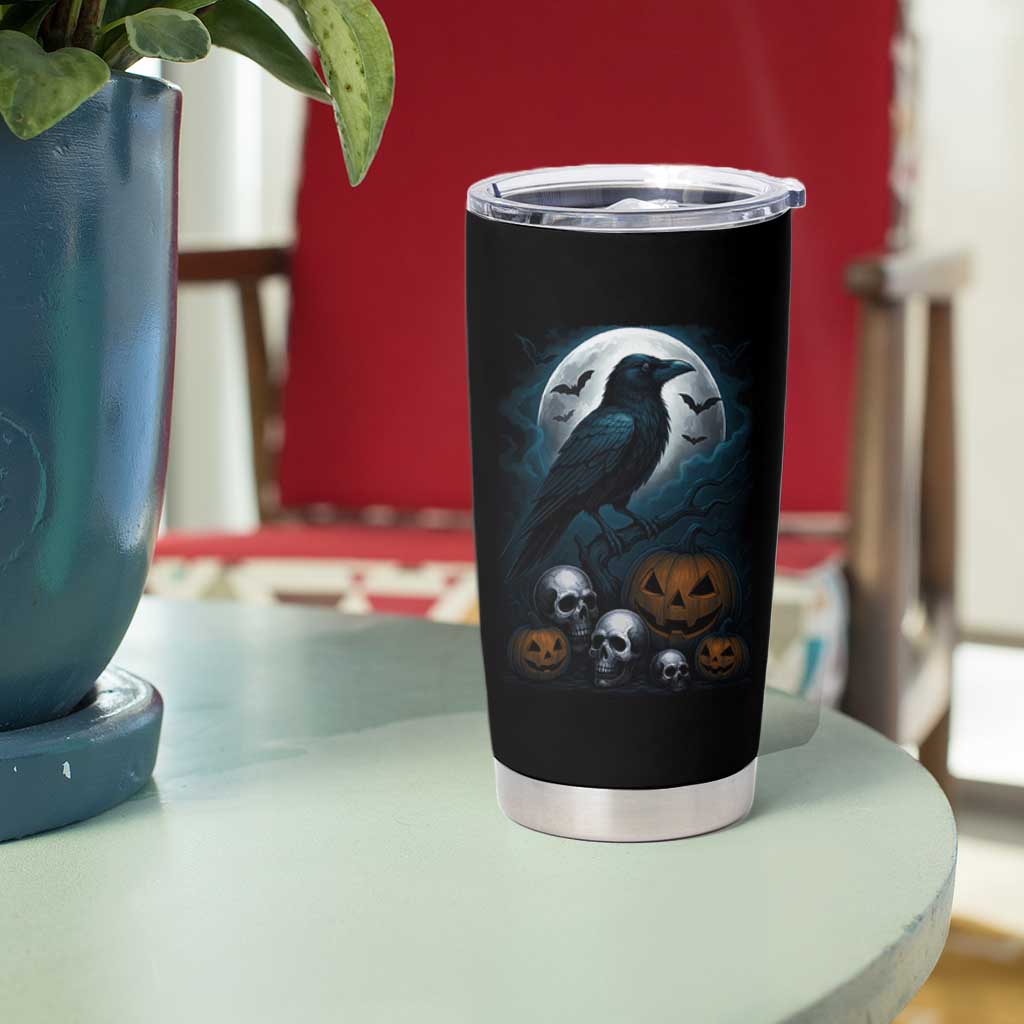 Halloween Gothic Raven Tumbler Cup Full Moon Horror Art