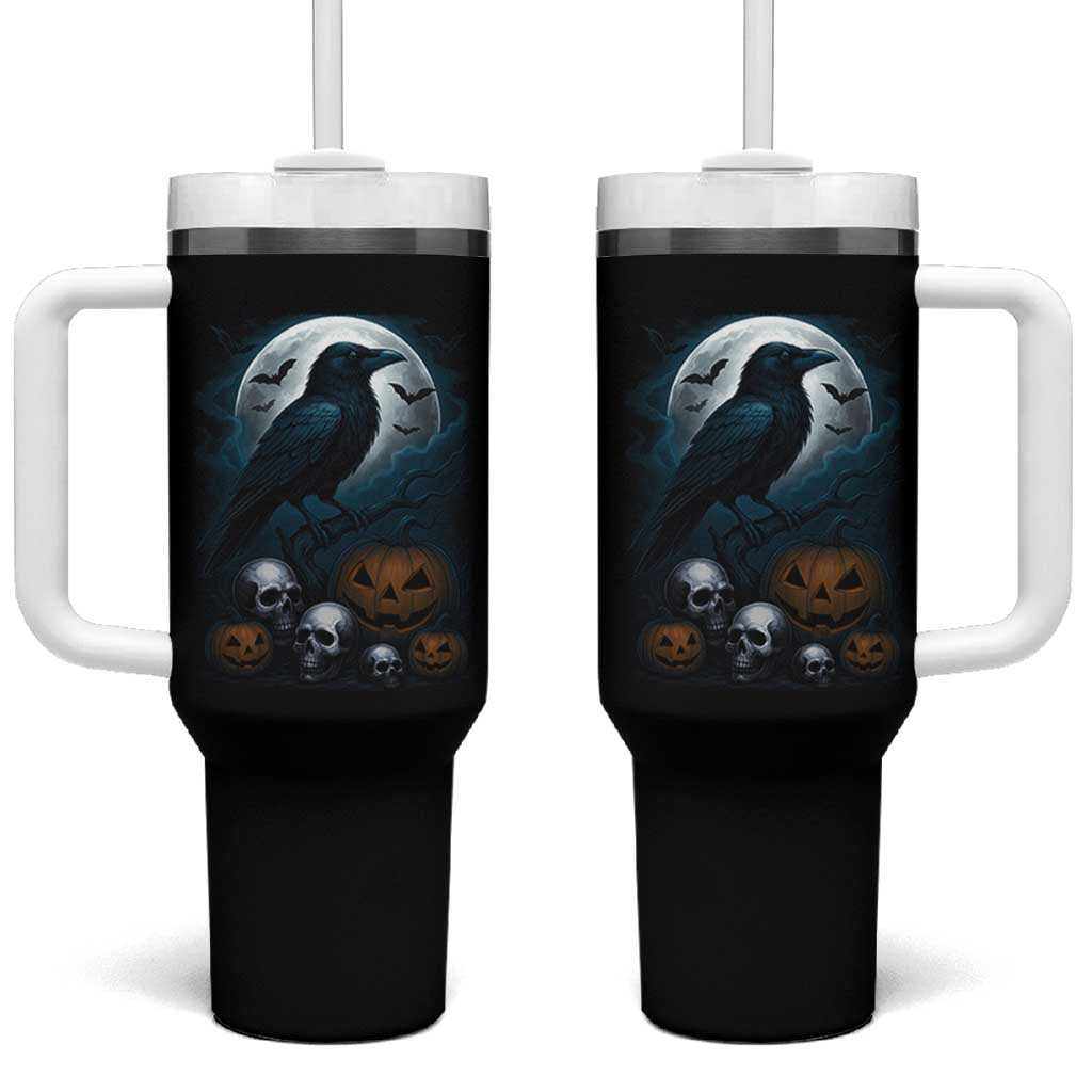 Halloween Gothic Raven Tumbler With Handle Full Moon Horror Art