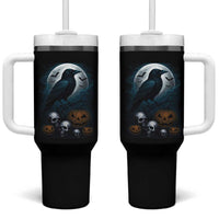 Halloween Gothic Raven Tumbler With Handle Full Moon Horror Art