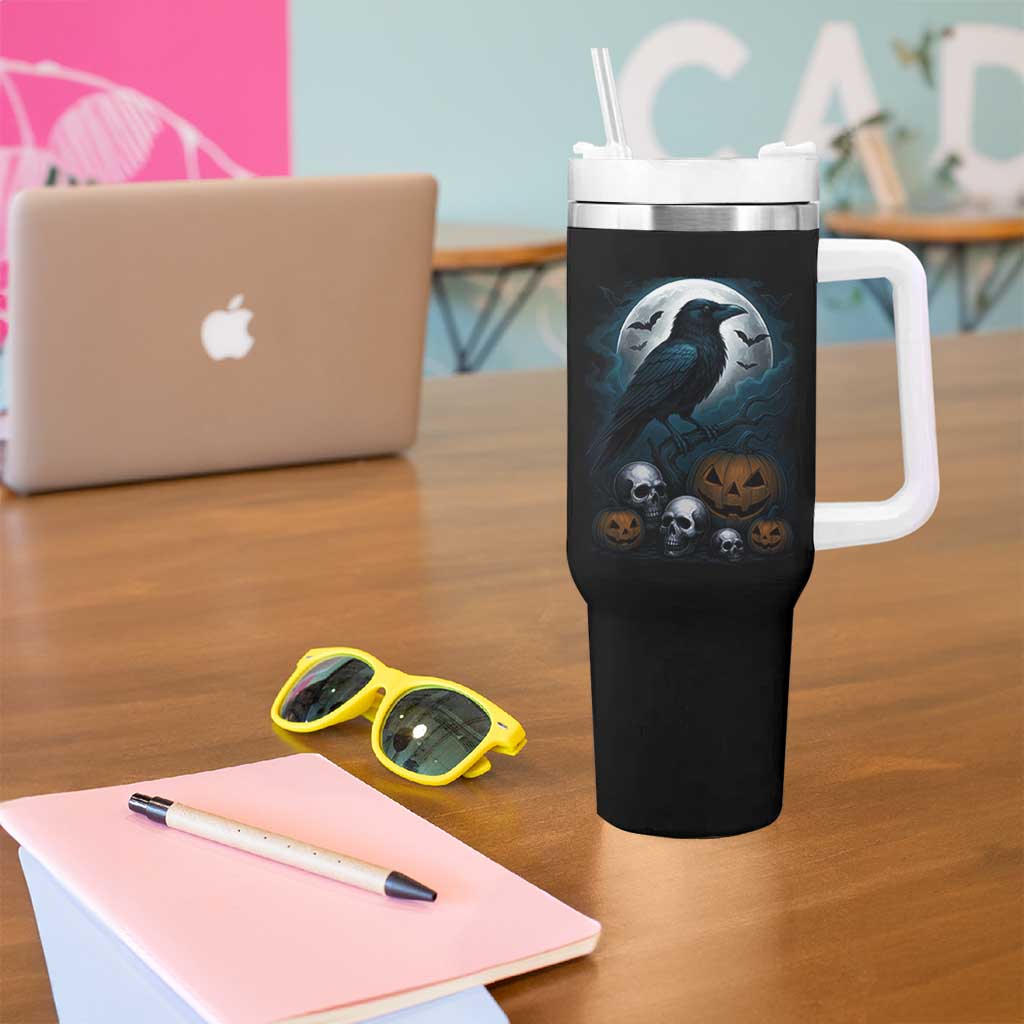 Halloween Gothic Raven Tumbler With Handle Full Moon Horror Art