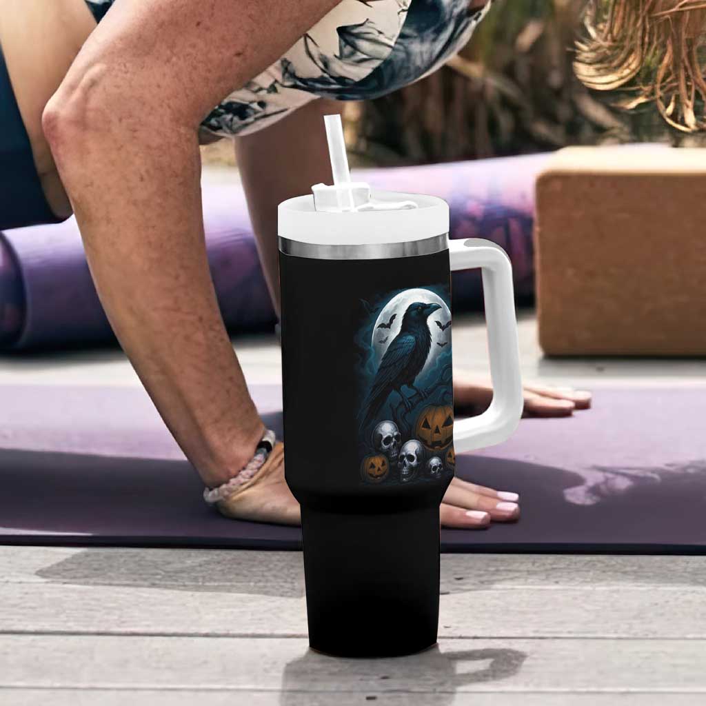 Halloween Gothic Raven Tumbler With Handle Full Moon Horror Art