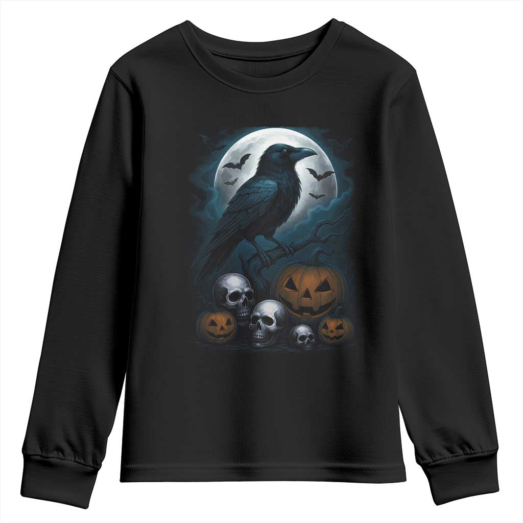 Halloween Gothic Raven Youth Sweatshirt Full Moon Horror Art - Wonder Print Shop