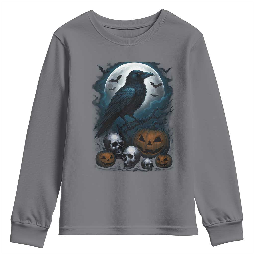 Halloween Gothic Raven Youth Sweatshirt Full Moon Horror Art - Wonder Print Shop