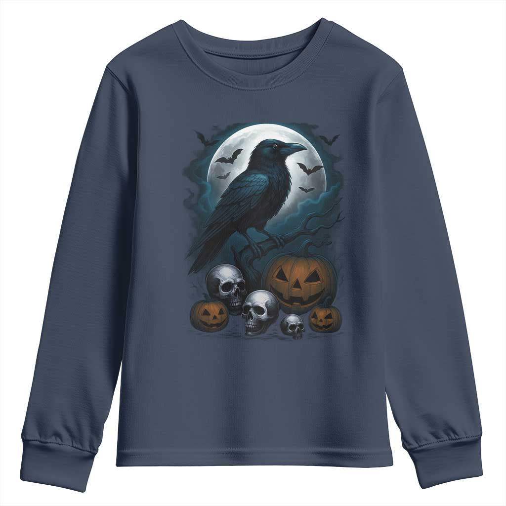 Halloween Gothic Raven Youth Sweatshirt Full Moon Horror Art - Wonder Print Shop