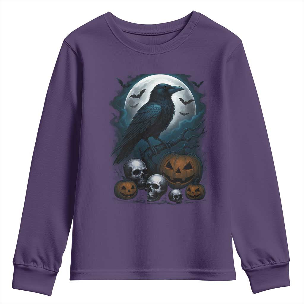 Halloween Gothic Raven Youth Sweatshirt Full Moon Horror Art - Wonder Print Shop