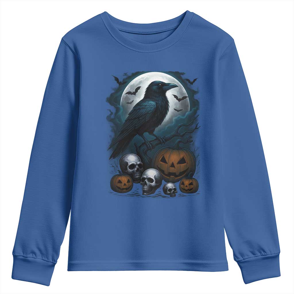 Halloween Gothic Raven Youth Sweatshirt Full Moon Horror Art - Wonder Print Shop