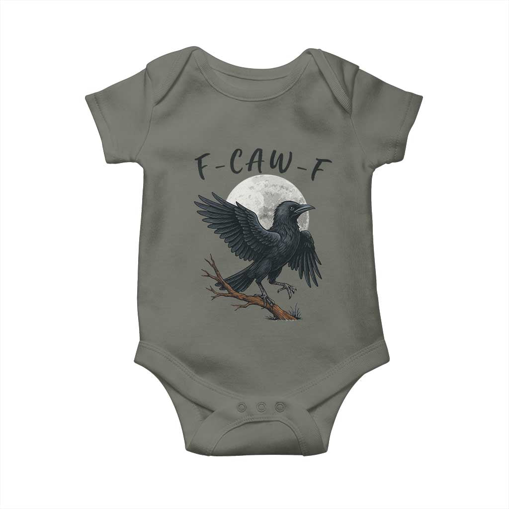 Funny Raven Bird Full Moon Art F Caw F Joke Baby Onesie - Wonder Print Shop